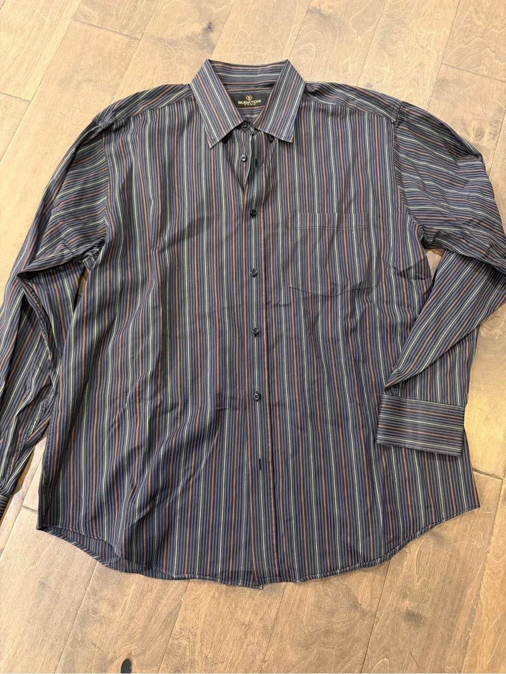 Bugatchi uomo black Multi-Stripe Dress Shirt - Picture 1 of 6